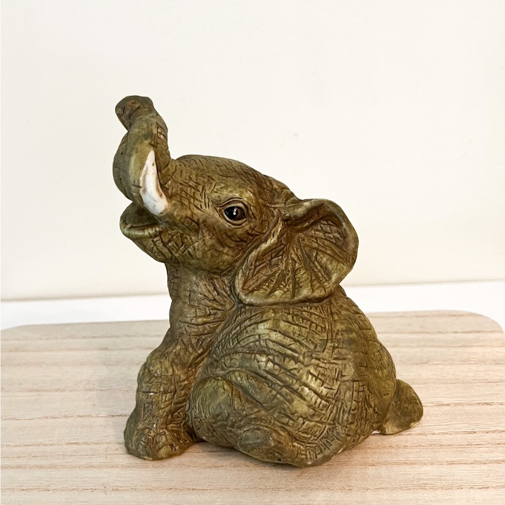 Sweet Porcelain Realistic Baby Elephant Figure 5” Inch Tall Home Decor Accessory